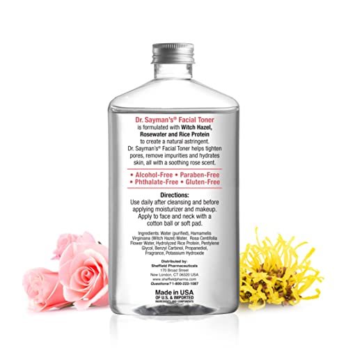 Alcohol-Free Facial Toner with Witch Hazel, Rosewater & Rice Protein – Dr. Saymans Hydrating Toner, 9 oz Avelisse