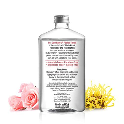 Alcohol-Free Facial Toner with Witch Hazel, Rosewater & Rice Protein – Dr. Saymans Hydrating Toner, 9 oz Avelisse