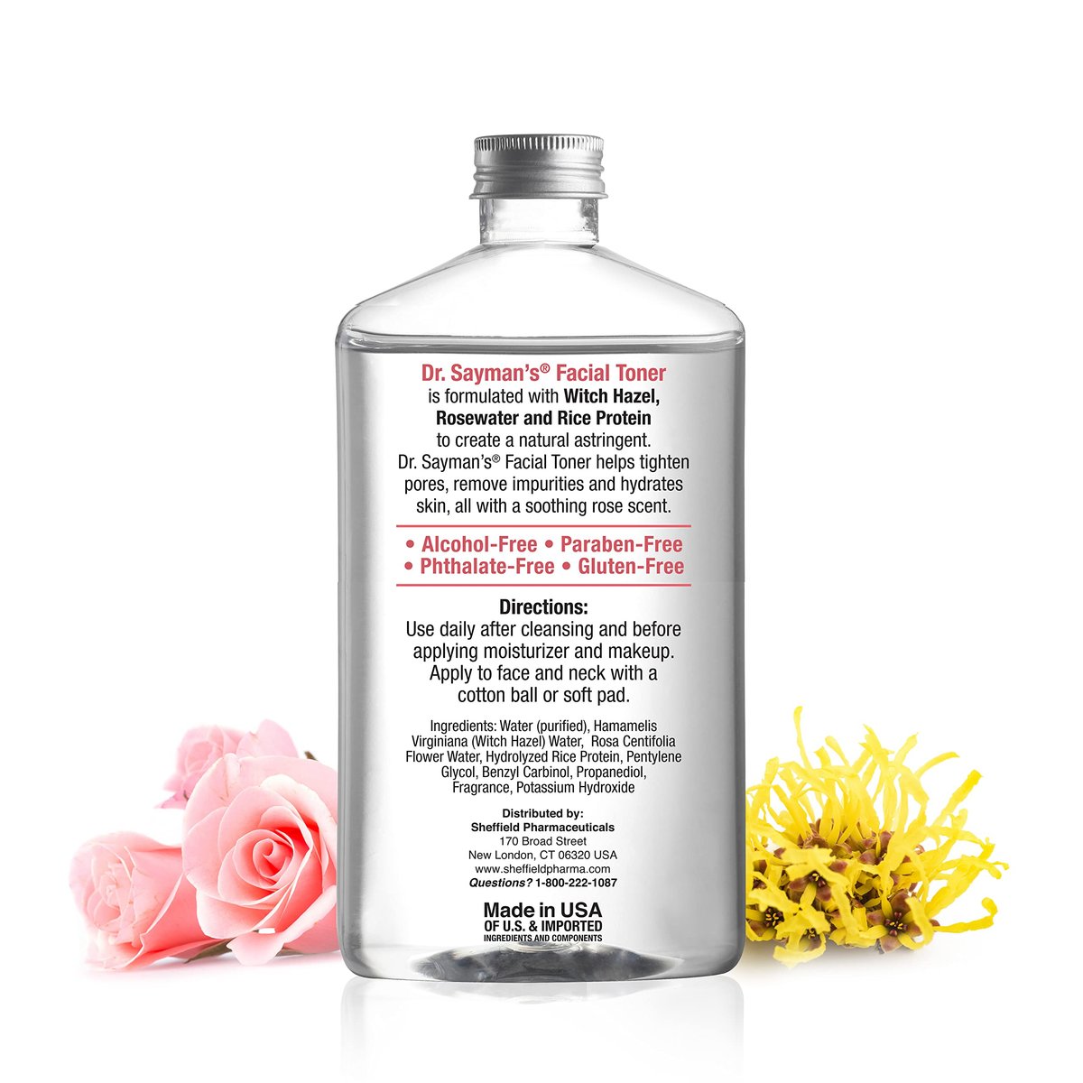 Alcohol-Free Facial Toner with Witch Hazel, Rosewater & Rice Protein – Dr. Saymans Hydrating Toner, 9 oz Avelisse