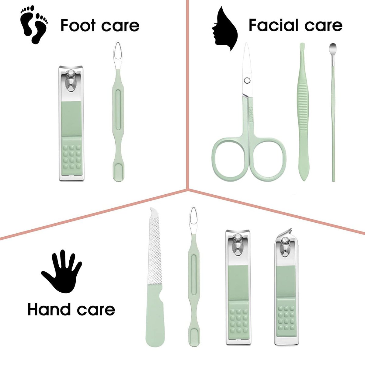 7-Piece Professional Manicure Set with Green Leather Travel Case – Stainless Steel Nail Clippers Kit for Women - görsel 5