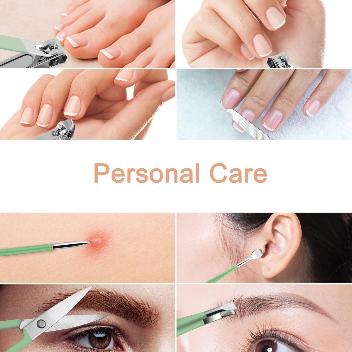 7-Piece Professional Manicure Set with Green Leather Travel Case – Stainless Steel Nail Clippers Kit for Women - görsel 7