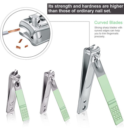7-Piece Professional Manicure Set with Green Leather Travel Case – Stainless Steel Nail Clippers Kit for Women