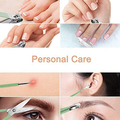 7-Piece Professional Manicure Set with Green Leather Travel Case – Stainless Steel Nail Clippers Kit for Women