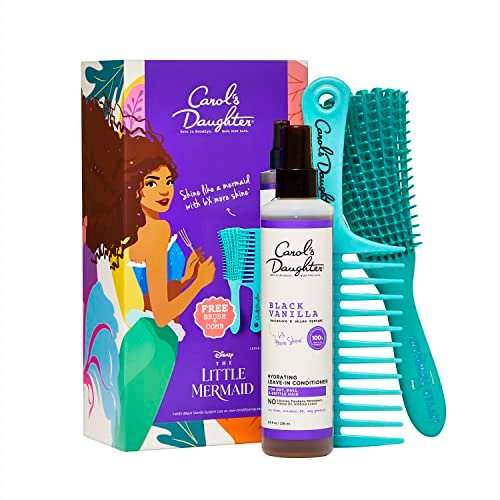 Carol's Daughter x Disney The Little Mermaid Hair Care Gift Set for Curly Hair - Black Vanilla Leave In Conditioner Spray, Kid's Brush and Comb, 8 Fl Oz - görsel 1