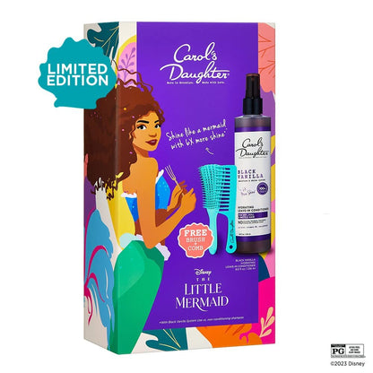 Carol's Daughter x Disney The Little Mermaid Hair Care Gift Set for Curly Hair - Black Vanilla Leave In Conditioner Spray, Kid's Brush and Comb, 8 Fl Oz