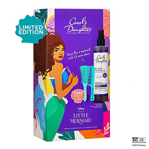 Carol's Daughter x Disney The Little Mermaid Hair Care Gift Set for Curly Hair - Black Vanilla Leave In Conditioner Spray, Kid's Brush and Comb, 8 Fl Oz - görsel 3
