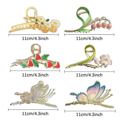 6 Pcs Large Strong Metal Butterfly & Flower Hair Claw Clips for Women – Heavy Duty Hair Clips for Thick Hair