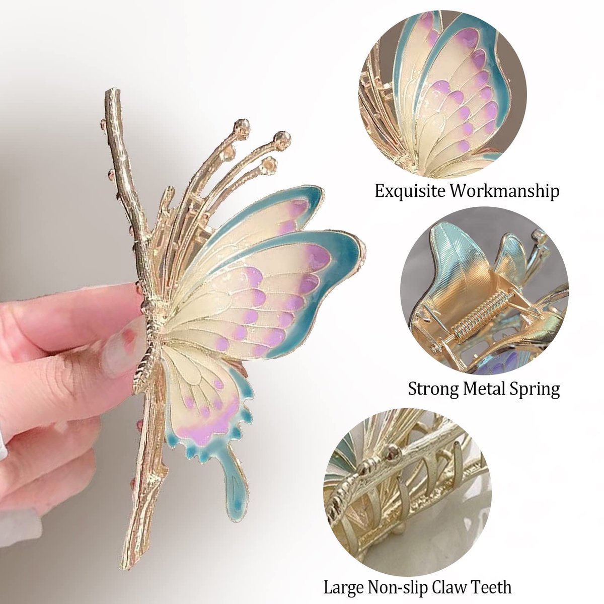 6 Pcs Large Strong Metal Butterfly & Flower Hair Claw Clips for Women – Heavy Duty Hair Clips for Thick Hair - görsel 3