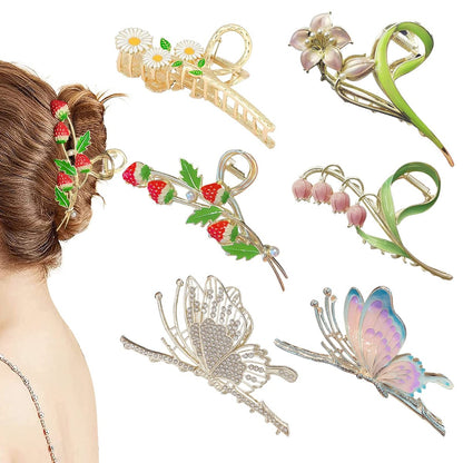 6 Pcs Large Strong Metal Butterfly & Flower Hair Claw Clips for Women – Heavy Duty Hair Clips for Thick Hair