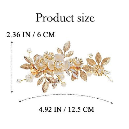 JAKAWIN Gold Hair Clip Bridal Hair Accessories Flower Hair Piece for Women - Elegant Metal Hair Clip (Gold) Avelisse