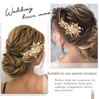 JAKAWIN Gold Hair Clip Bridal Hair Accessories Flower Hair Piece for Women - Elegant Metal Hair Clip (Gold) Avelisse