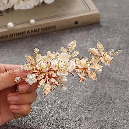 JAKAWIN Gold Hair Clip Bridal Hair Accessories Flower Hair Piece for Women - Elegant Metal Hair Clip (Gold) Avelisse