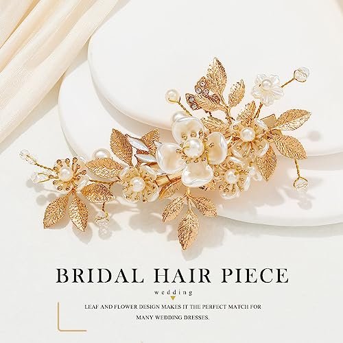 JAKAWIN Gold Hair Clip Bridal Hair Accessories Flower Hair Piece for Women - Elegant Metal Hair Clip (Gold) Avelisse