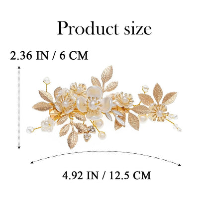 JAKAWIN Gold Hair Clip Bridal Hair Accessories Flower Hair Piece for Women - Elegant Metal Hair Clip (Gold) Avelisse