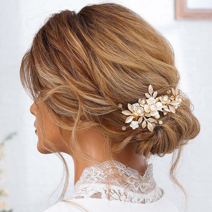JAKAWIN Gold Hair Clip Bridal Hair Accessories Flower Hair Piece for Women - Elegant Metal Hair Clip (Gold) Avelisse