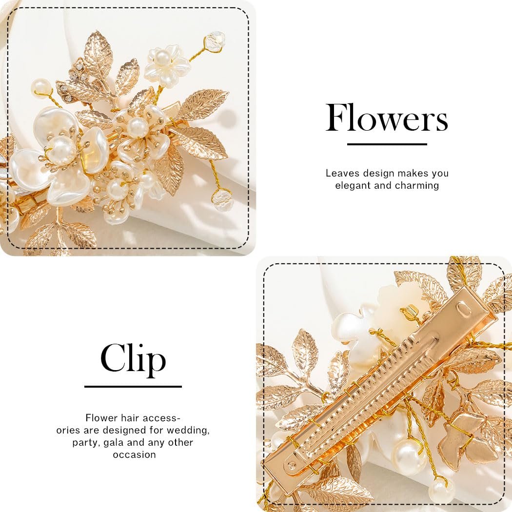 JAKAWIN Gold Hair Clip Bridal Hair Accessories Flower Hair Piece for Women - Elegant Metal Hair Clip (Gold) Avelisse
