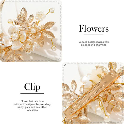 JAKAWIN Gold Hair Clip Bridal Hair Accessories Flower Hair Piece for Women - Elegant Metal Hair Clip (Gold) Avelisse