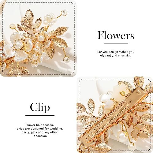 JAKAWIN Gold Hair Clip Bridal Hair Accessories Flower Hair Piece for Women - Elegant Metal Hair Clip (Gold) Avelisse