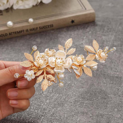 JAKAWIN Gold Hair Clip Bridal Hair Accessories Flower Hair Piece for Women - Elegant Metal Hair Clip (Gold) Avelisse