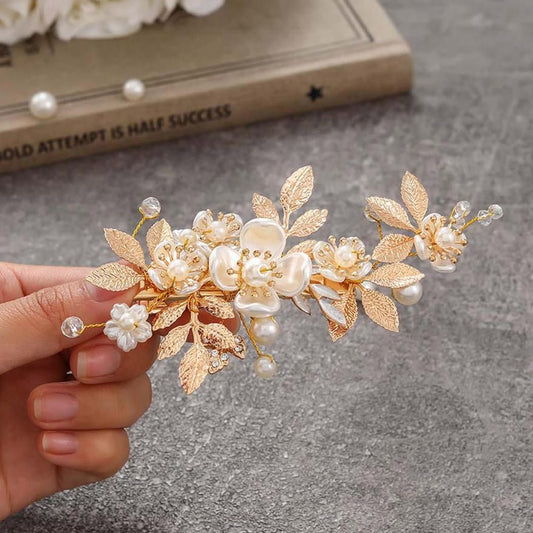 JAKAWIN Gold Hair Clip Bridal Hair Accessories Flower Hair Piece for Women - Elegant Metal Hair Clip (Gold) Avelisse