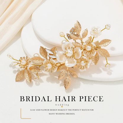 JAKAWIN Gold Hair Clip Bridal Hair Accessories Flower Hair Piece for Women - Elegant Metal Hair Clip (Gold) Avelisse