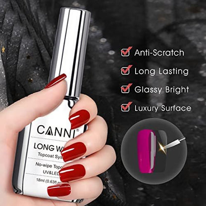 CANNI 18ml No Wipe Gel Top Coat – Scratch Resistant, High Gloss, Long Lasting Clear Top Coat for LED Lamps