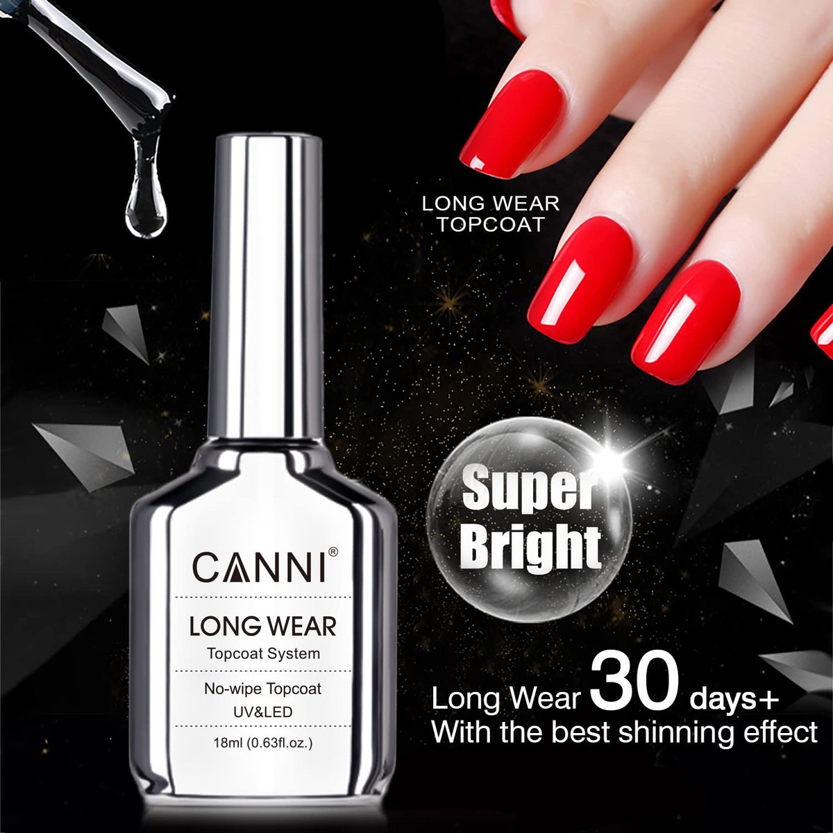 CANNI 18ml No Wipe Gel Top Coat – Scratch Resistant, High Gloss, Long Lasting Clear Top Coat for LED Lamps - görsel 9