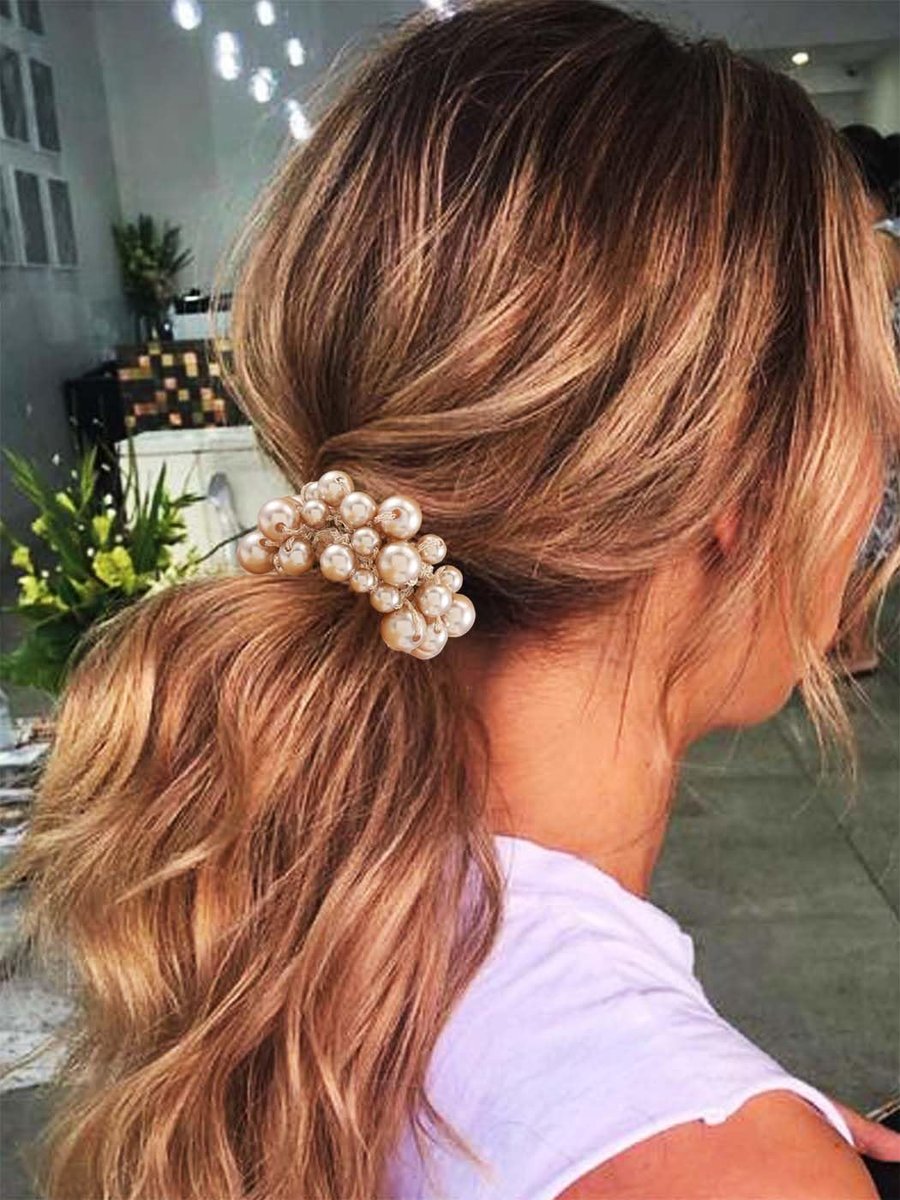 Fashey Pearl Hair Scrunchies Beaded Hair Ties – Elastic Hair Bands Ponytail Holder for Women and Girls (Pack of 3) - görsel 9