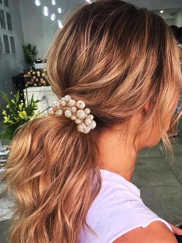 Fashey Pearl Hair Scrunchies Beaded Hair Ties – Elastic Hair Bands Ponytail Holder for Women and Girls (Pack of 3) - görsel 10
