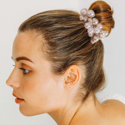 Fashey Pearl Hair Scrunchies Beaded Hair Ties – Elastic Hair Bands Ponytail Holder for Women and Girls (Pack of 3)