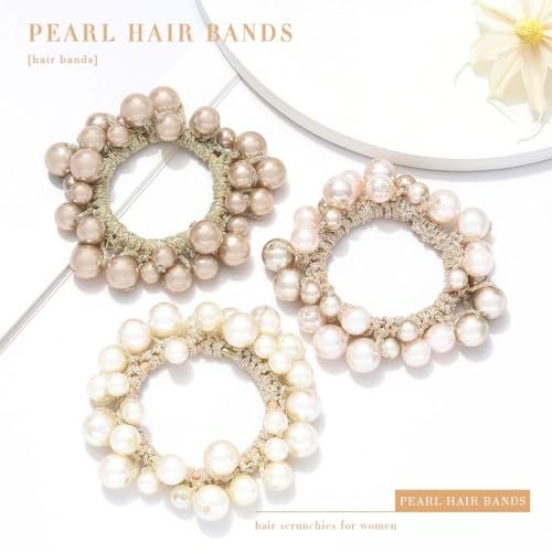 Fashey Pearl Hair Scrunchies Beaded Hair Ties – Elastic Hair Bands Ponytail Holder for Women and Girls (Pack of 3) - görsel 8