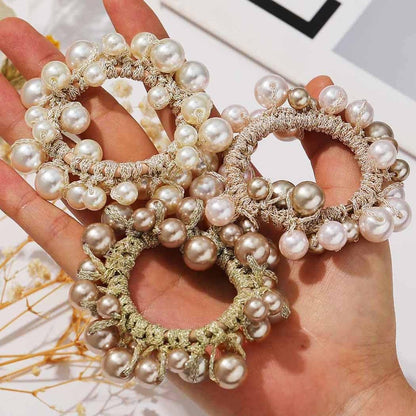 Fashey Pearl Hair Scrunchies Beaded Hair Ties – Elastic Hair Bands Ponytail Holder for Women and Girls (Pack of 3)