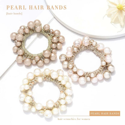 Fashey Pearl Hair Scrunchies Beaded Hair Ties – Elastic Hair Bands Ponytail Holder for Women and Girls (Pack of 3)