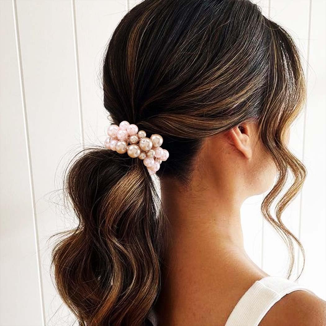 Fashey Pearl Hair Scrunchies Beaded Hair Ties – Elastic Hair Bands Ponytail Holder for Women and Girls (Pack of 3) - görsel 5