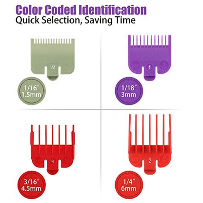 Professional Hair Clipper Guards Cutting Guides - 4 Color-Coded Combs Fit Most Wahl Clippers (#1/2, #1, #1.5, #2)