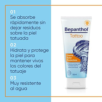 Bepanthol Tattoo Sun Cream SPF 50 - 50 ml | Sun Protection for Tattoos