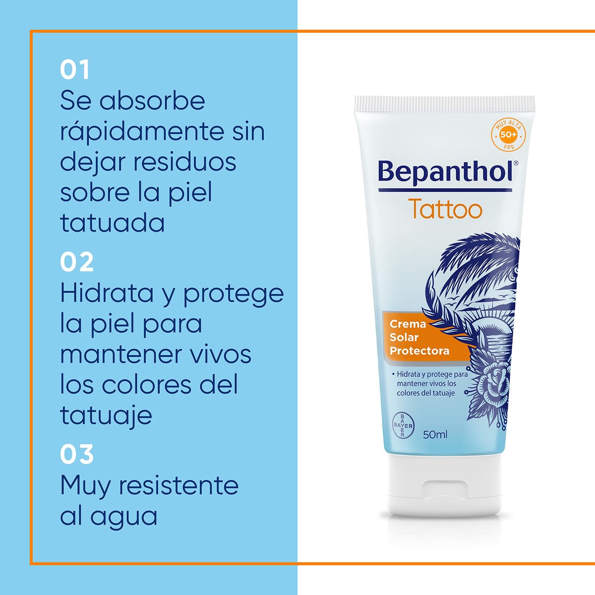 Bepanthol Tattoo Sun Cream SPF 50 - 50 ml | Sun Protection for Tattoos - görsel 9