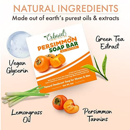 Persimmon Soap Bar for Body Odor Control – Purifying Deodorizing Body Wash with Japanese Persimmon & Green Tea Extract – Deodorant Soap for Skin Brightening