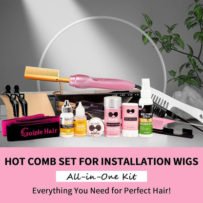 Goiple Electric Hot Comb Hair Straightener - Ceramic Curling Flat Iron for Natural Hair with Anti-Scald Case (Pink) Avelisse
