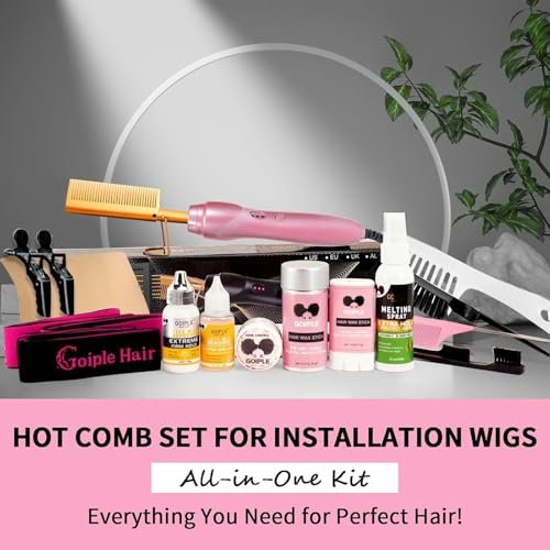 Goiple Electric Hot Comb Hair Straightener - Ceramic Curling Flat Iron for Natural Hair with Anti-Scald Case (Pink) Avelisse