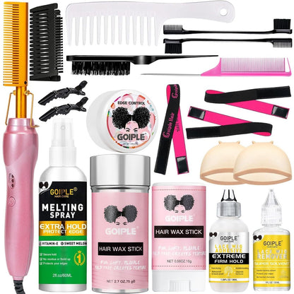 Goiple Electric Hot Comb Hair Straightener - Ceramic Curling Flat Iron for Natural Hair with Anti-Scald Case (Pink) Avelisse