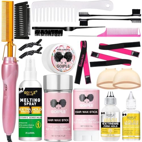 Goiple Electric Hot Comb Hair Straightener - Ceramic Curling Flat Iron for Natural Hair with Anti-Scald Case (Pink) Avelisse