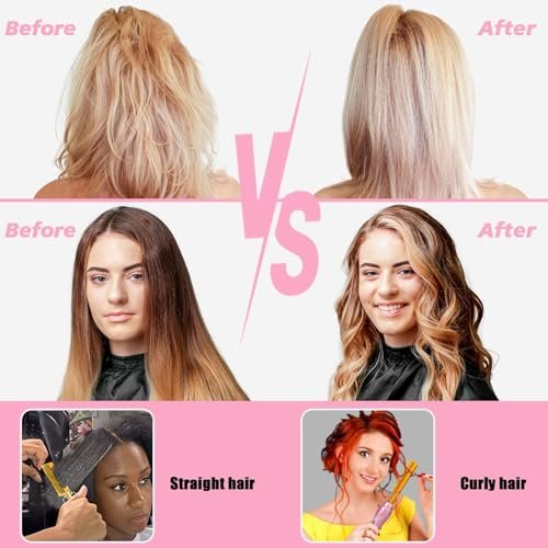 Goiple Electric Hot Comb Hair Straightener - Ceramic Curling Flat Iron for Natural Hair with Anti-Scald Case (Pink) Avelisse