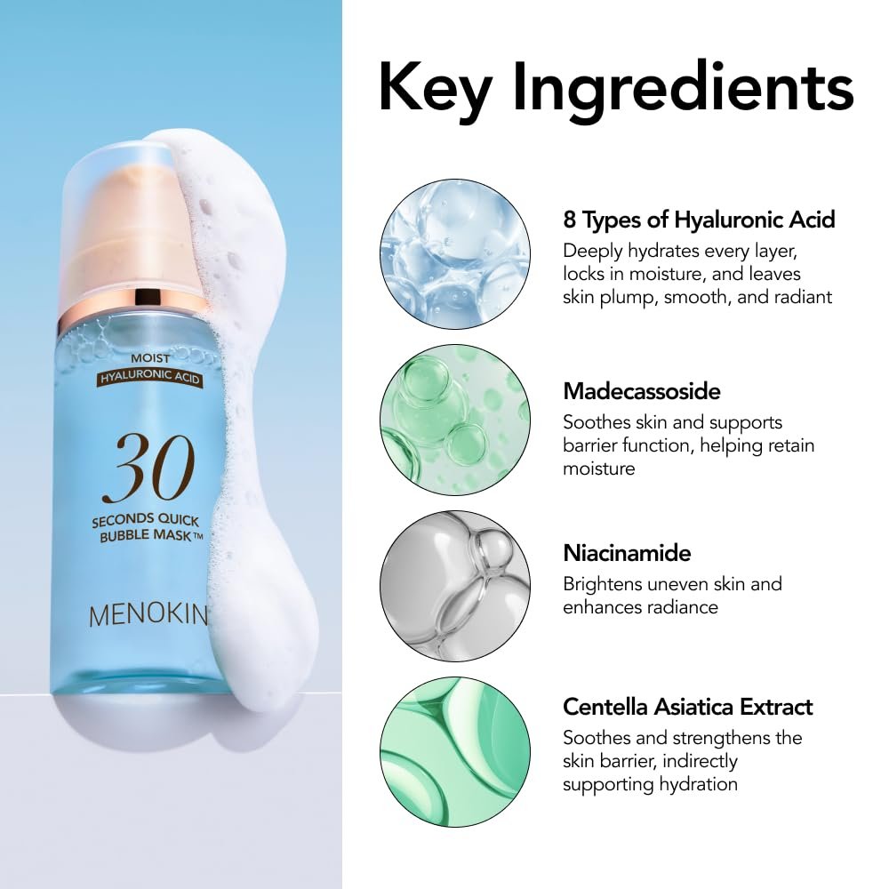 MENOKIN 30 Seconds Quick Bubble Mask [MOIST] - Hyaluronic Acid Micro-Bubble Mask for Deep Hydration, Niacinamide, Korean Skin Care Essential, 70 Uses, 3.21 fl.oz - görsel 9