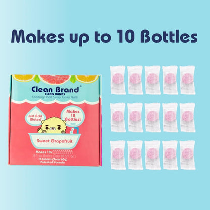 Clean Brand Foaming Hand Soap Tablet Refill Box - 15 Pack | 84.5 fl oz - Sweet Grapefruit Scent - Eco-Friendly Hand Soap Refills for Foaming Bottles