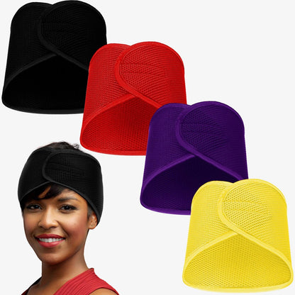Xuhal Mesh Hair Wraps for Natural Black Hair - 4 Pieces Sleeping Cap, Spa Headbands, Hair Nets for Sleeping - Yellow, Black, Orange, Purple