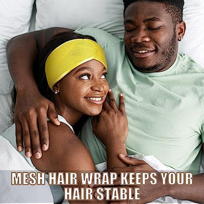 Xuhal Mesh Hair Wraps for Natural Black Hair - 4 Pieces Sleeping Cap, Spa Headbands, Hair Nets for Sleeping - Yellow, Black, Orange, Purple