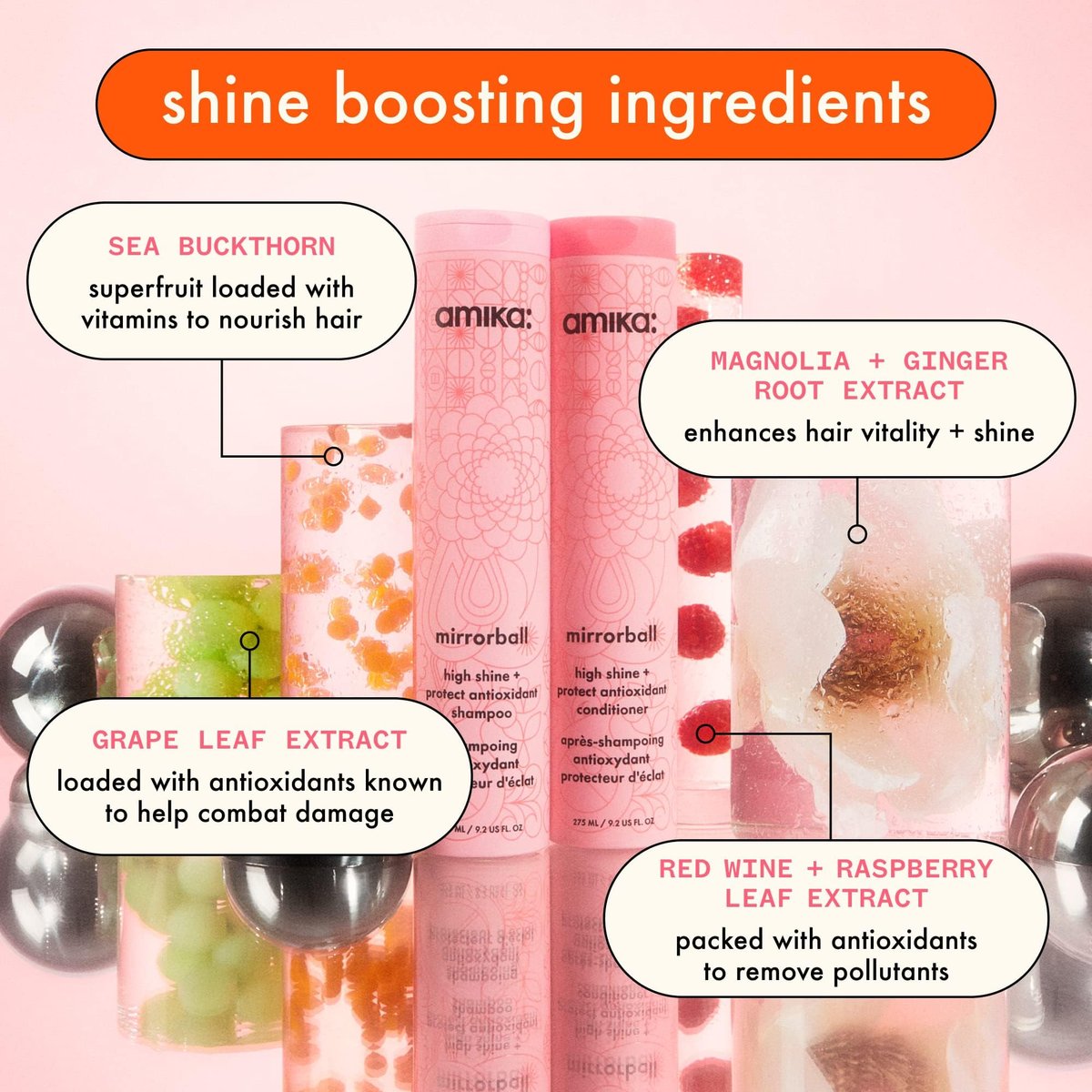 Amika Mirrorball High Shine + Protect Antioxidant Shampoo - Signature Scent, 9.2 Fl Oz Avelisse