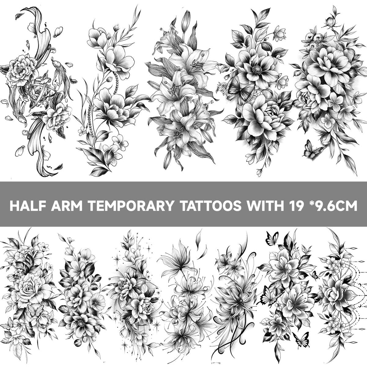 EMOME 12 Sheets Sexy Temporary Tattoos for Women - Half Arm Flower Fake Tattoo Sleeves, Realistic Stickers for Shoulder, Leg, Back - görsel 3