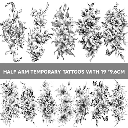 EMOME 12 Sheets Sexy Temporary Tattoos for Women - Half Arm Flower Fake Tattoo Sleeves, Realistic Stickers for Shoulder, Leg, Back